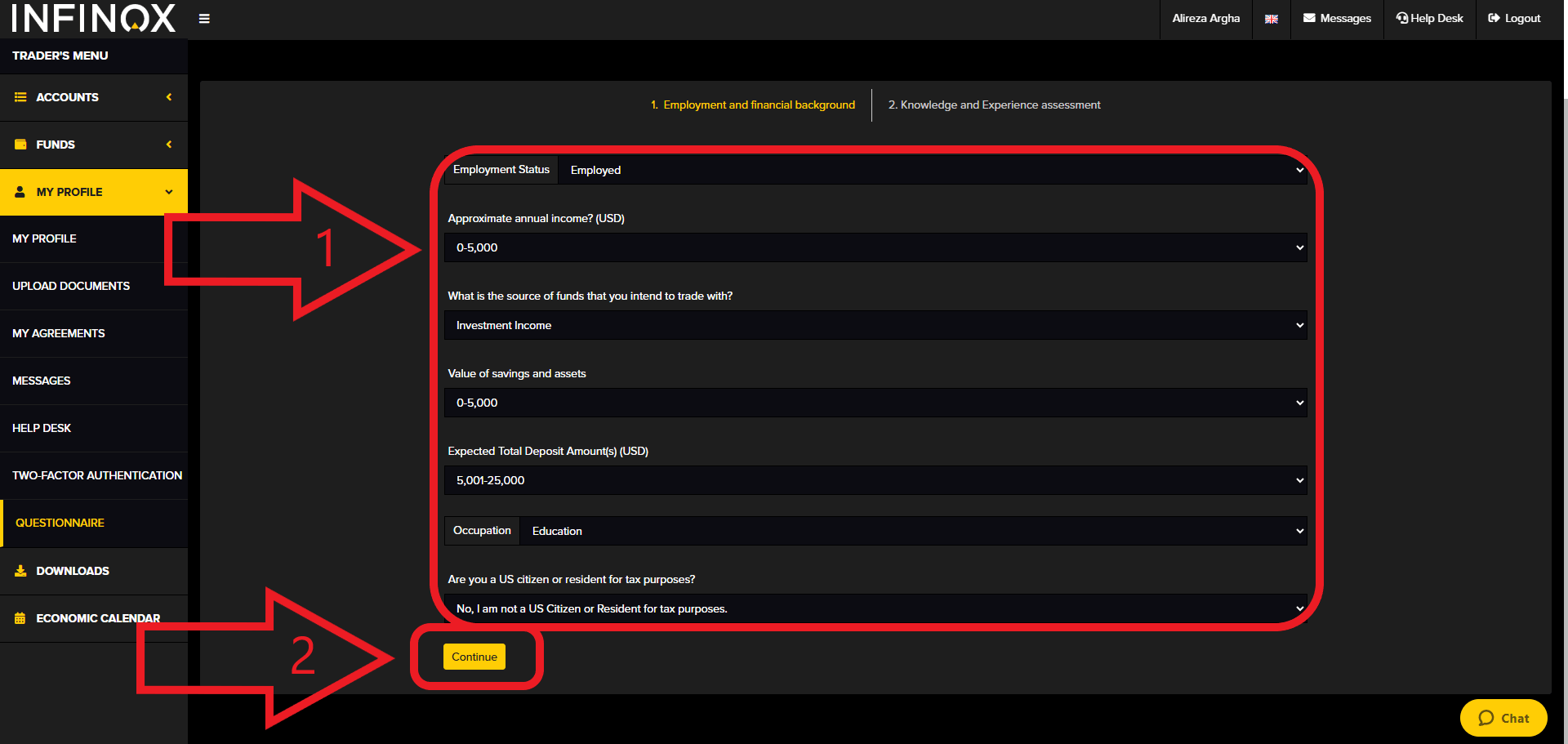 مرحله سوم احراز هویت در بروکر Infinox