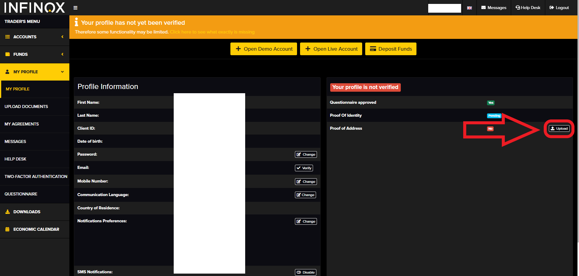 مرحله هفتم احراز هویت در بروکر Infinox
