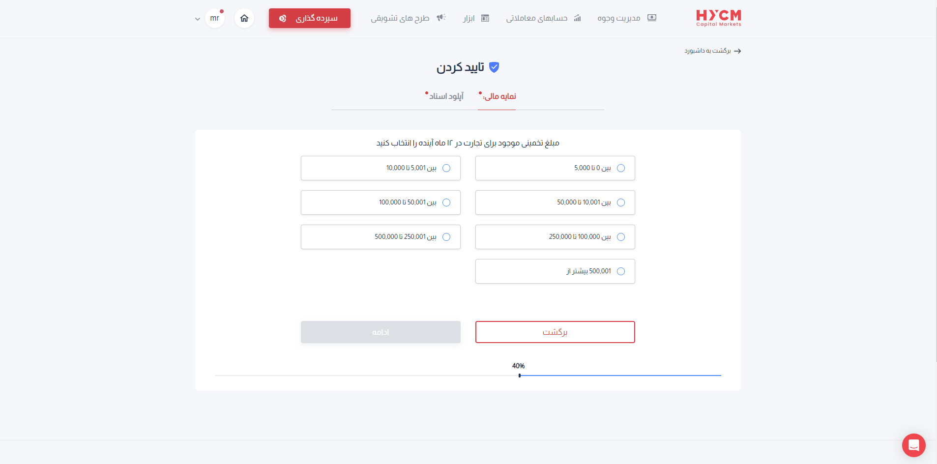 تعیین مبلغ تخمینی موجود برای تجارت در ۱۲ ماه آینده