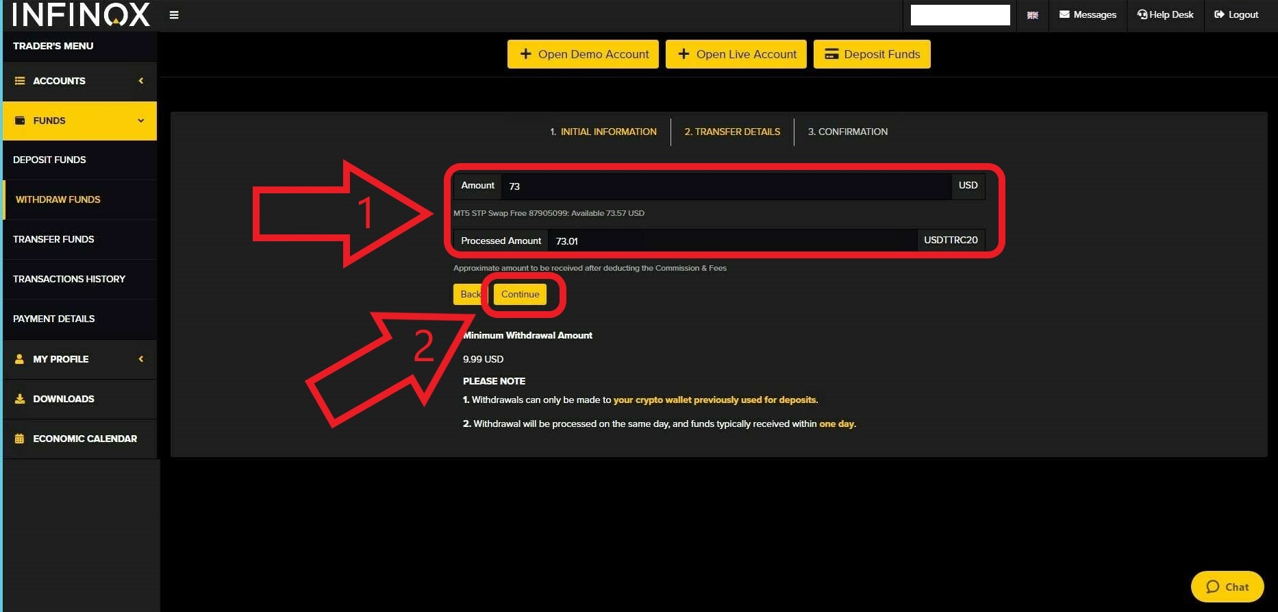 مرحله آخر برداشت در بروکر Infinox