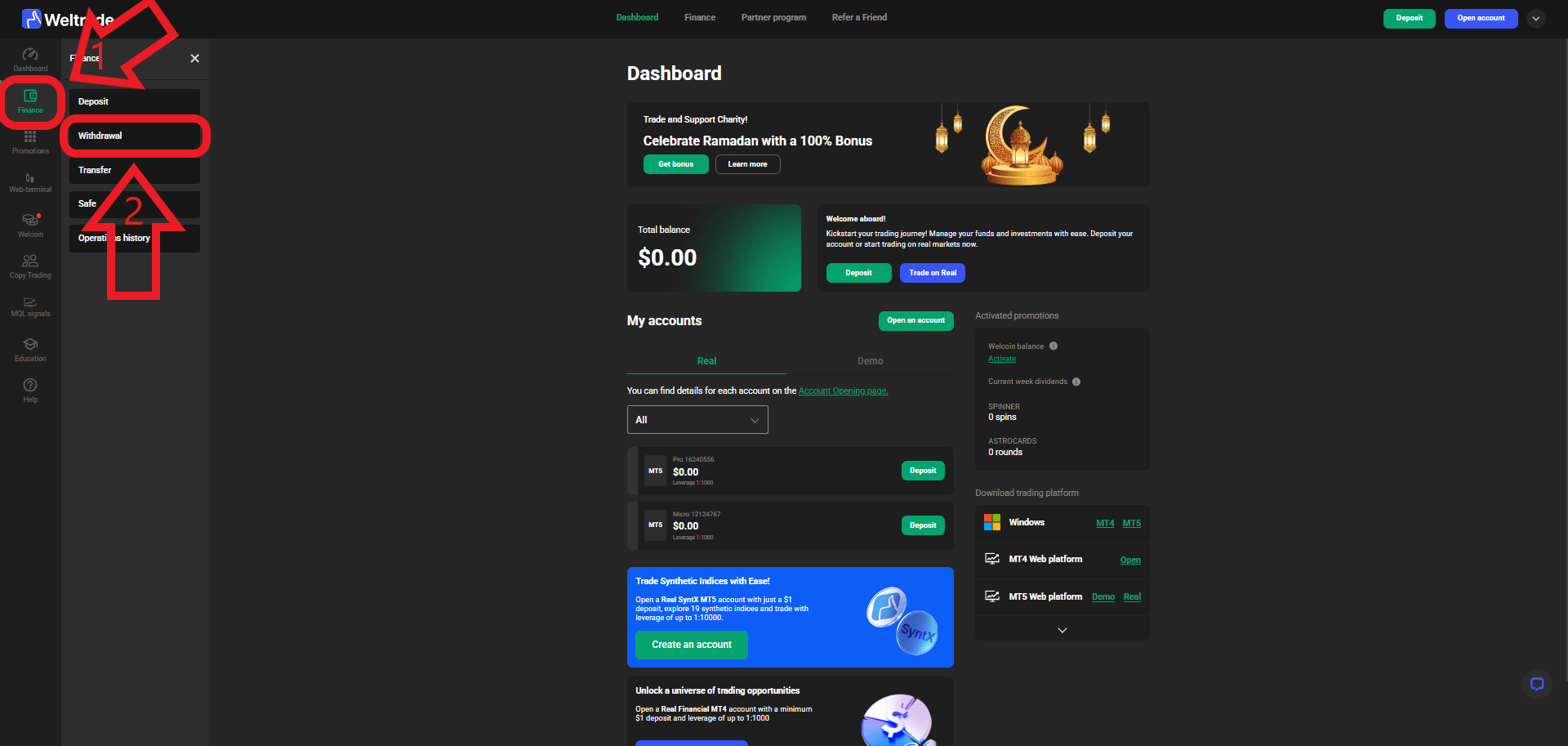 مرحله اول برداشت در بروکر Weltrade