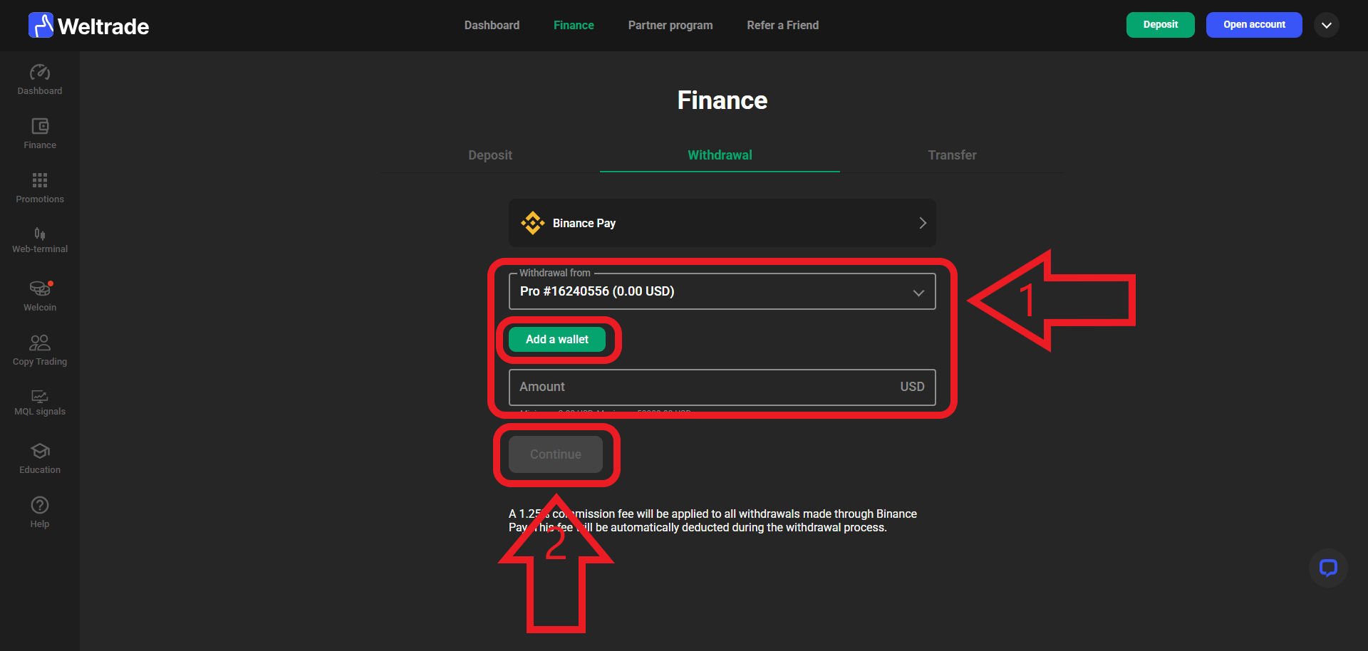 مرحله آخر برداشت در بروکر Weltrade