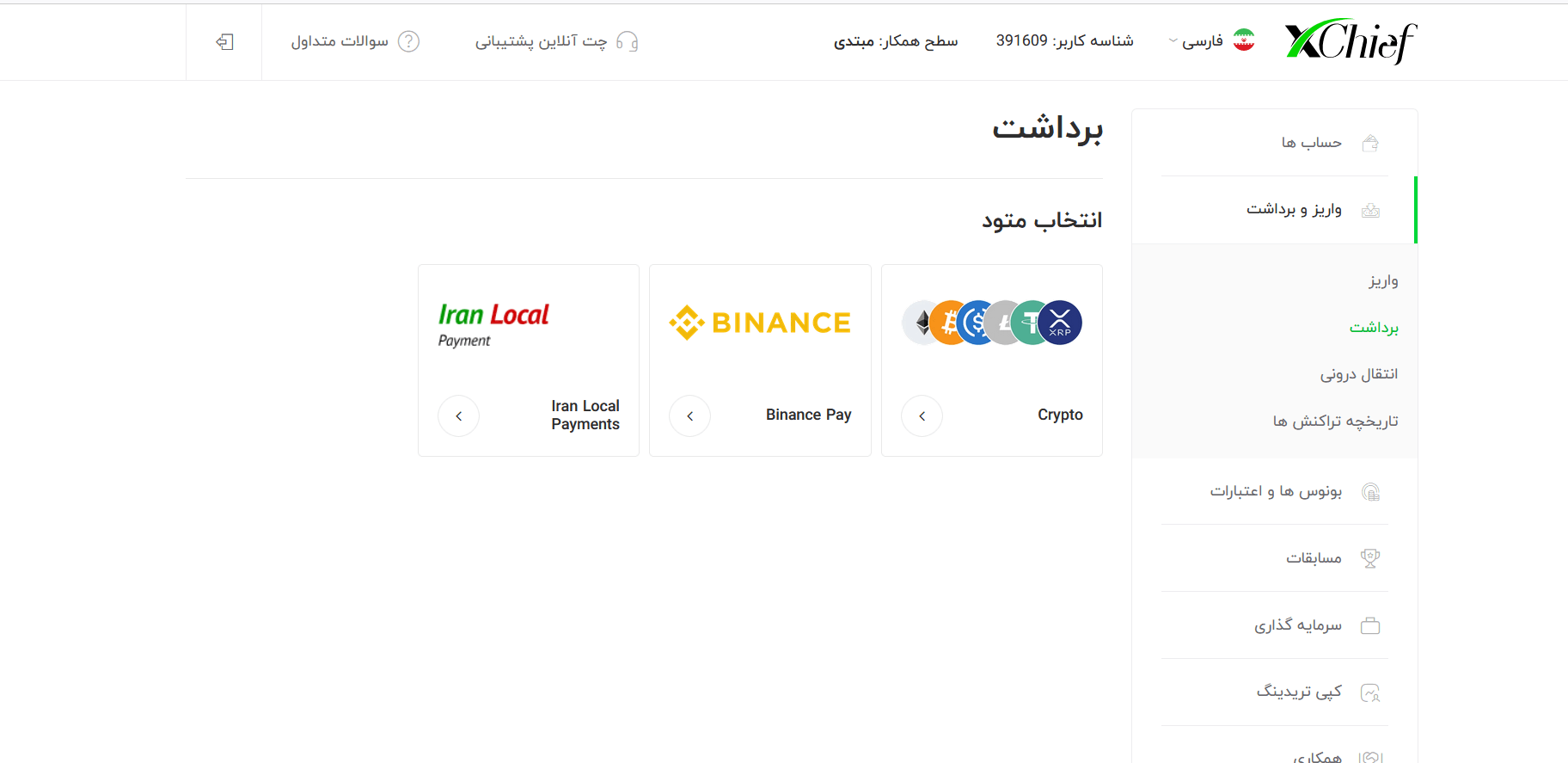 برداشت ریبیت بروکر ایکس چیف