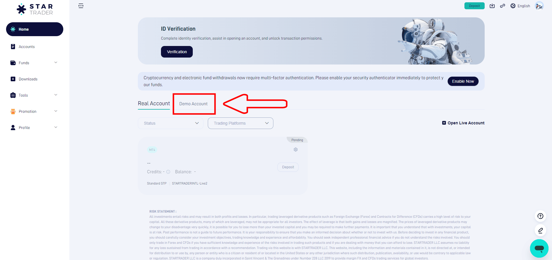 حساب دمو بروکر استارتریدر